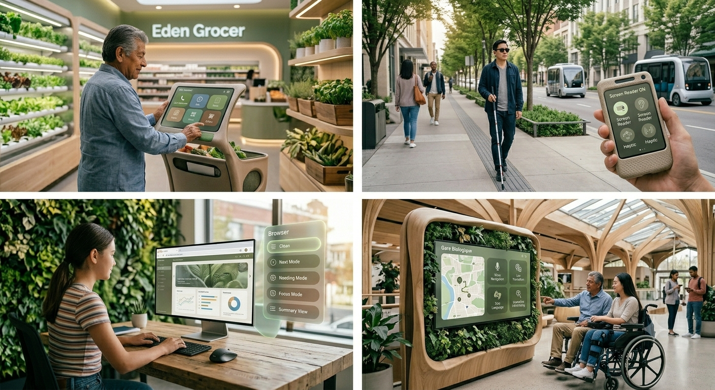 UI/UX designer creating an accessible digital interface that supports users with diverse abilities and needs in 2026.