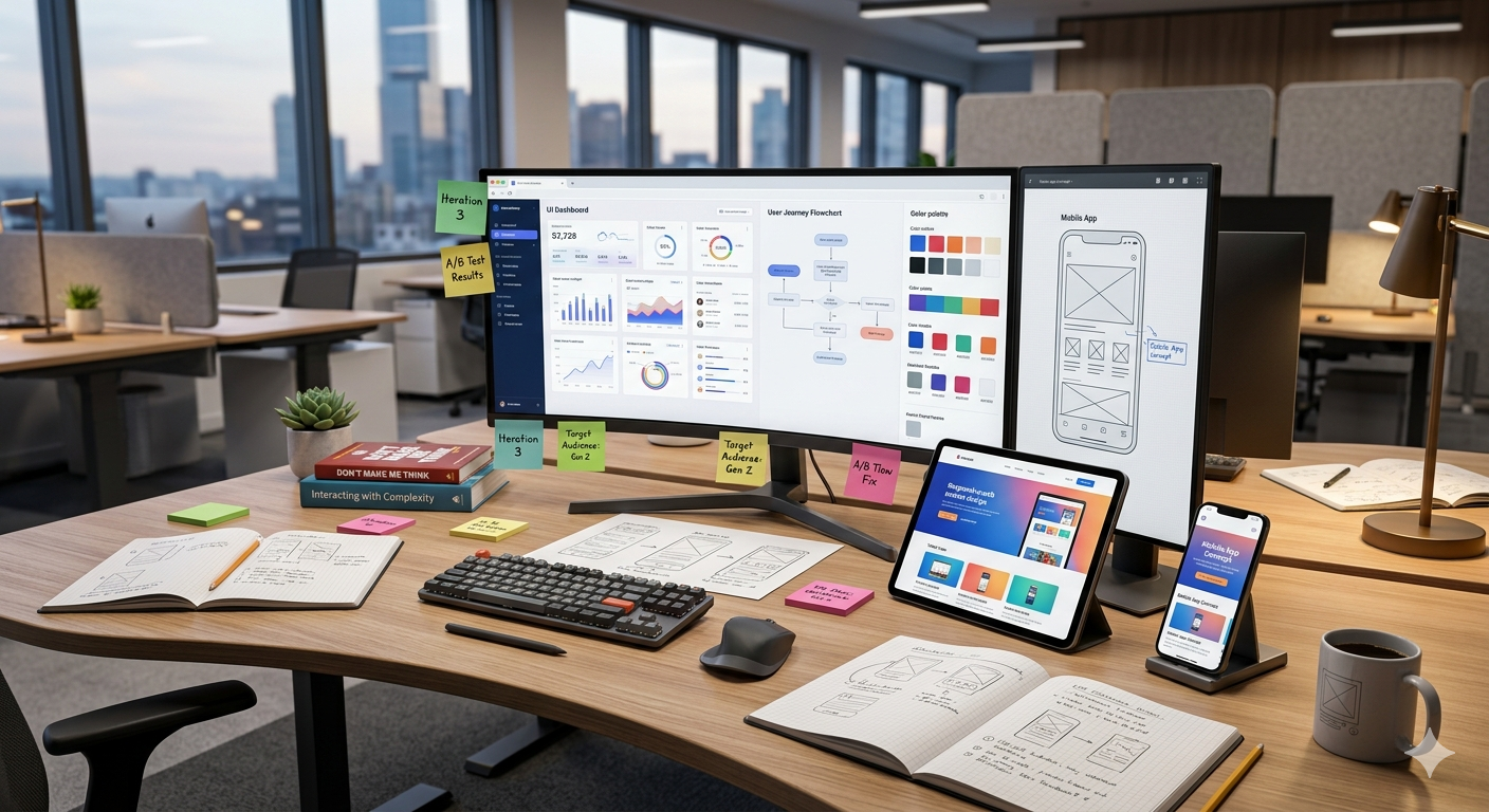 UX/UI designer planning user experiences and interface designs for modern digital products