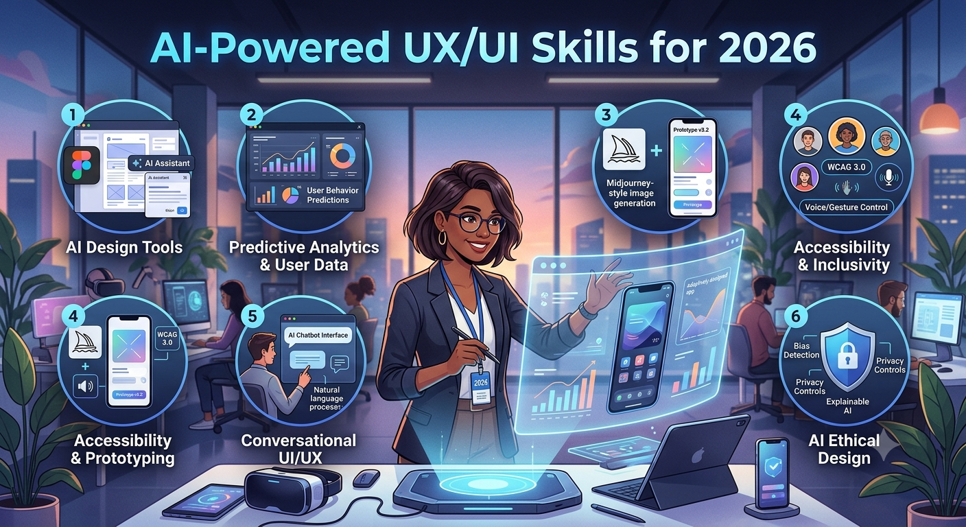 AI-powered UX/UI designer using AI tools for user research, prototyping, and interface design in 2026